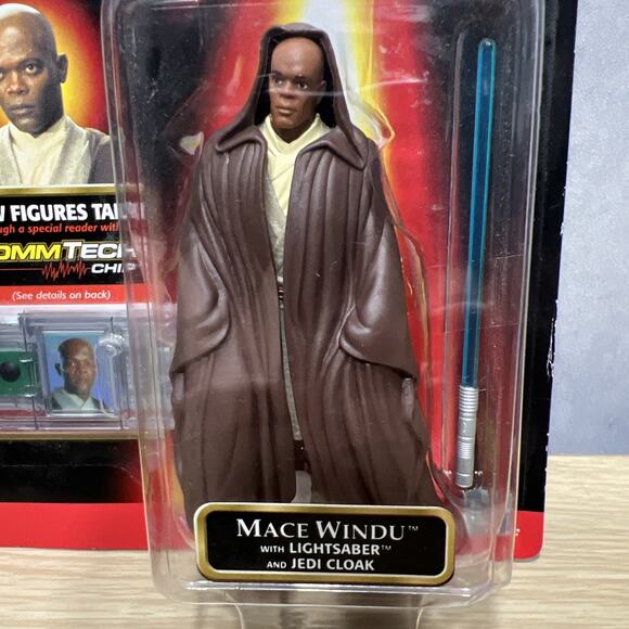 Star Wars Episode 1 MACE WINDU with Comm Tech Chip Action Figure Hasbro 1998 New - Picture 2 of 5